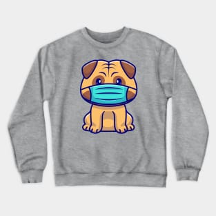 Cute Pug Dog Sitting And Wearing Mask Cartoon Crewneck Sweatshirt